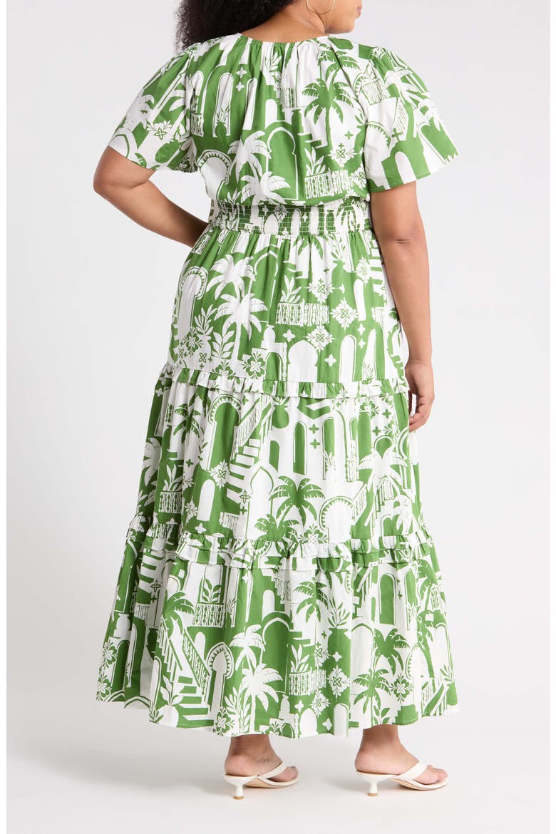 Nal City Palmer Tiered Cotton Poplin Maxi Dress, Alternate, color, WHITE/ OLIVE GREEN