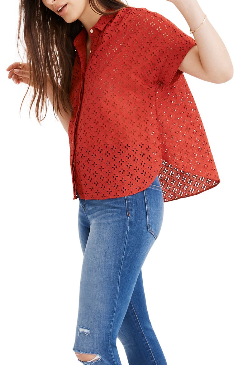 Eyelet Hilltop Shirt, Alternate, color, BRIGHT EMBER