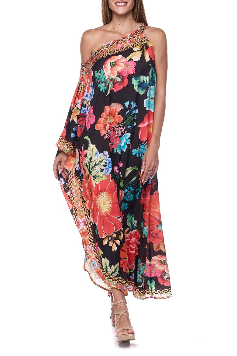 One-Shoulder Cover-Up Dress, Main, color, BLACK