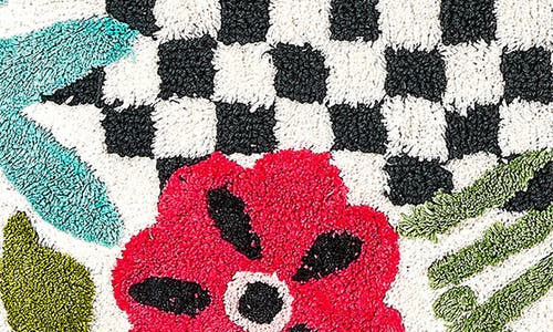 Mackenzie-childs Mackenzie Childs Floral Checkerboard Cotton Bath Rug In Multi