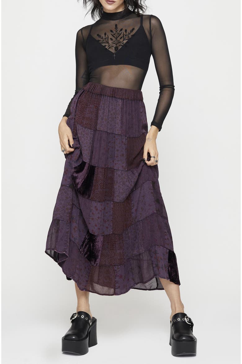 Mabel Floral Patchwork Skirt, Alternate, color, Purple