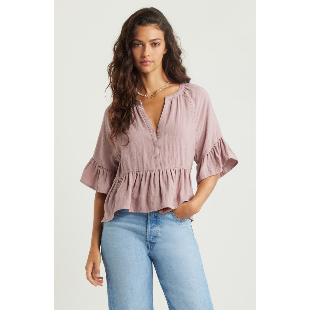 Treasure & Bond Ruffle Peplum Top In Pink Timber