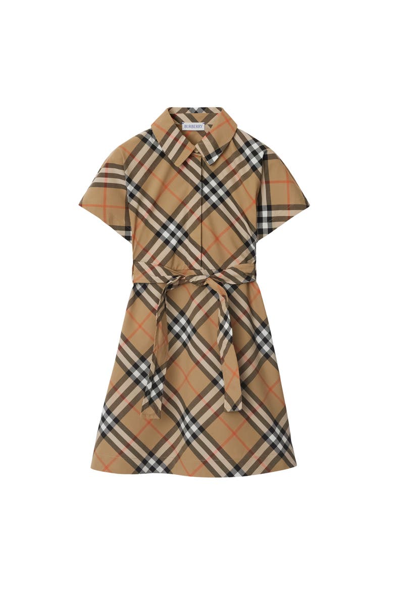 Check Cotton Shirt Dress, Main, color, Sand beige