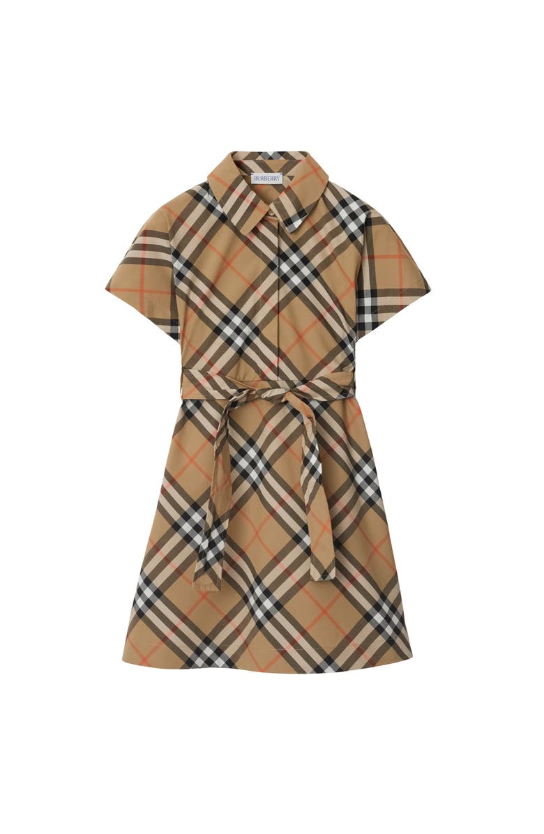 Burberry Check Cotton Shirt Dress, Main, color, Sand