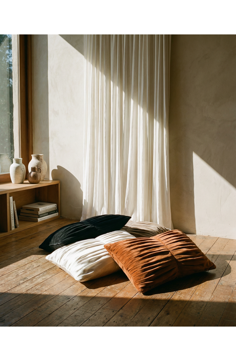 VILLA ABURI Pleated Cotton Suede Pillow, Alternate, color, Abyss