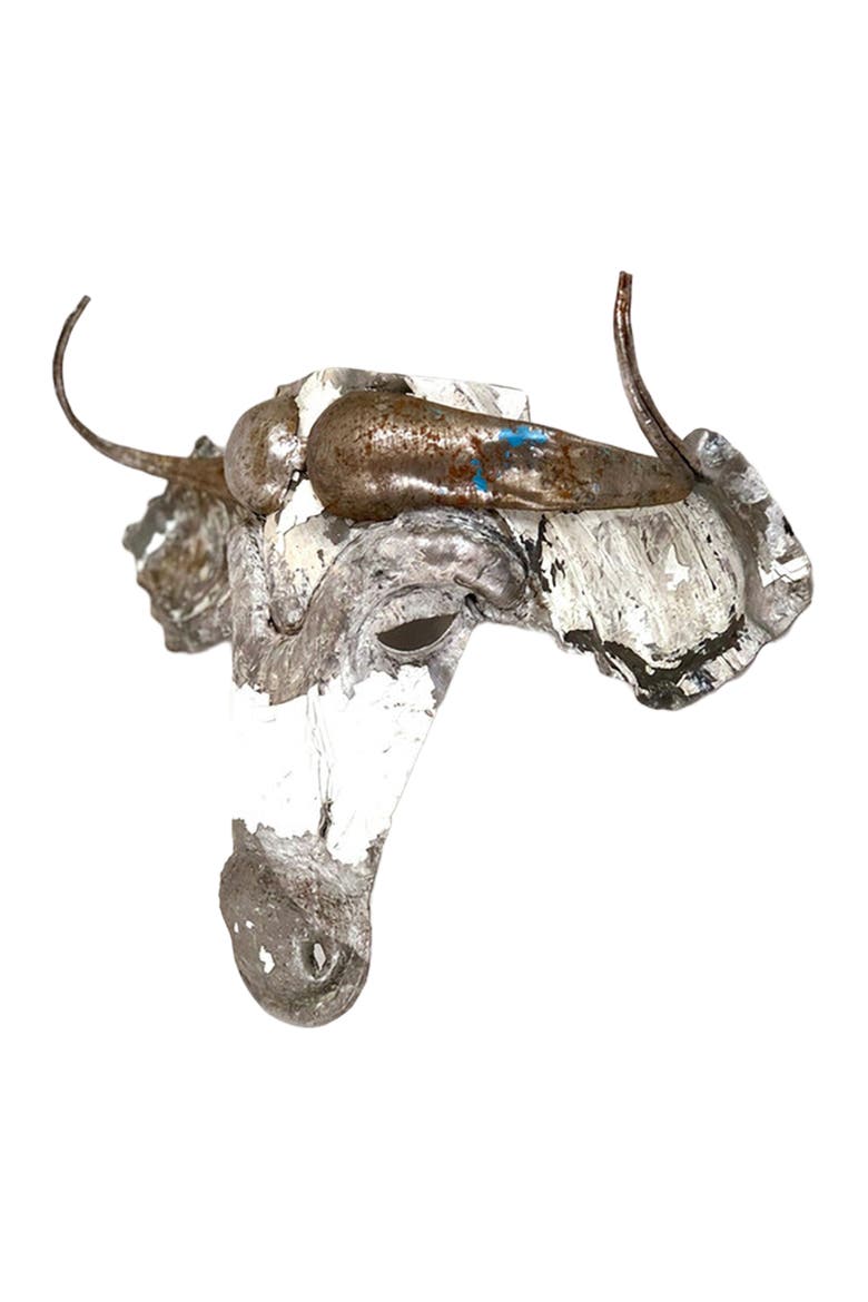 Wildebeest Animal Mask - Recycled Metal Wall Art, Alternate, color, Grey