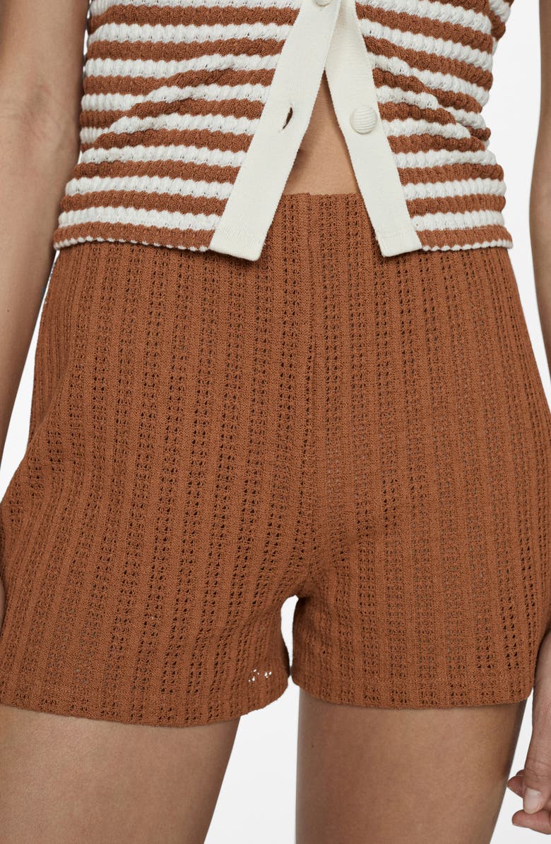 MANGO Straight Knit Shorts, Alternate, color, Caramel
