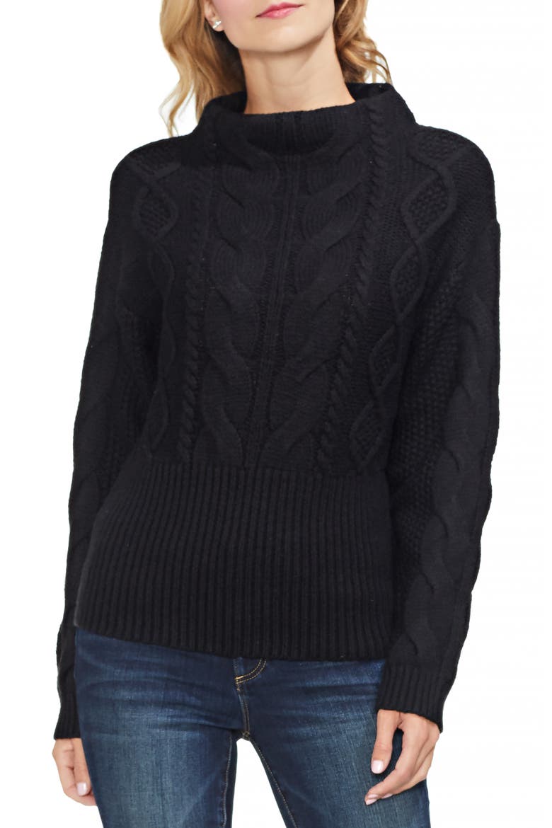 Cotton Blend Cable Knit Sweater, Main, color, RICH BLACK