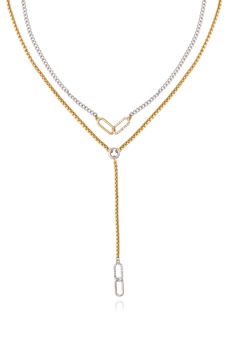 Two-Tone Layered Y-Necklace, Alternate, color, GOLD TONE