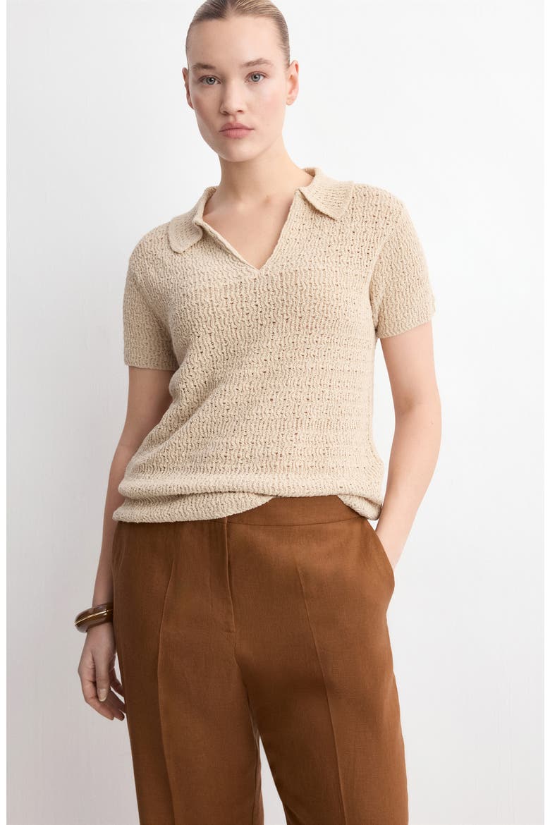 Open Stitch Polo Sweater, Alternate, color, SAND