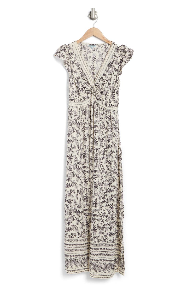 NOSTALGIA APPAREL Twist Front Cap Sleeve Maxi Dress, Alternate, color,