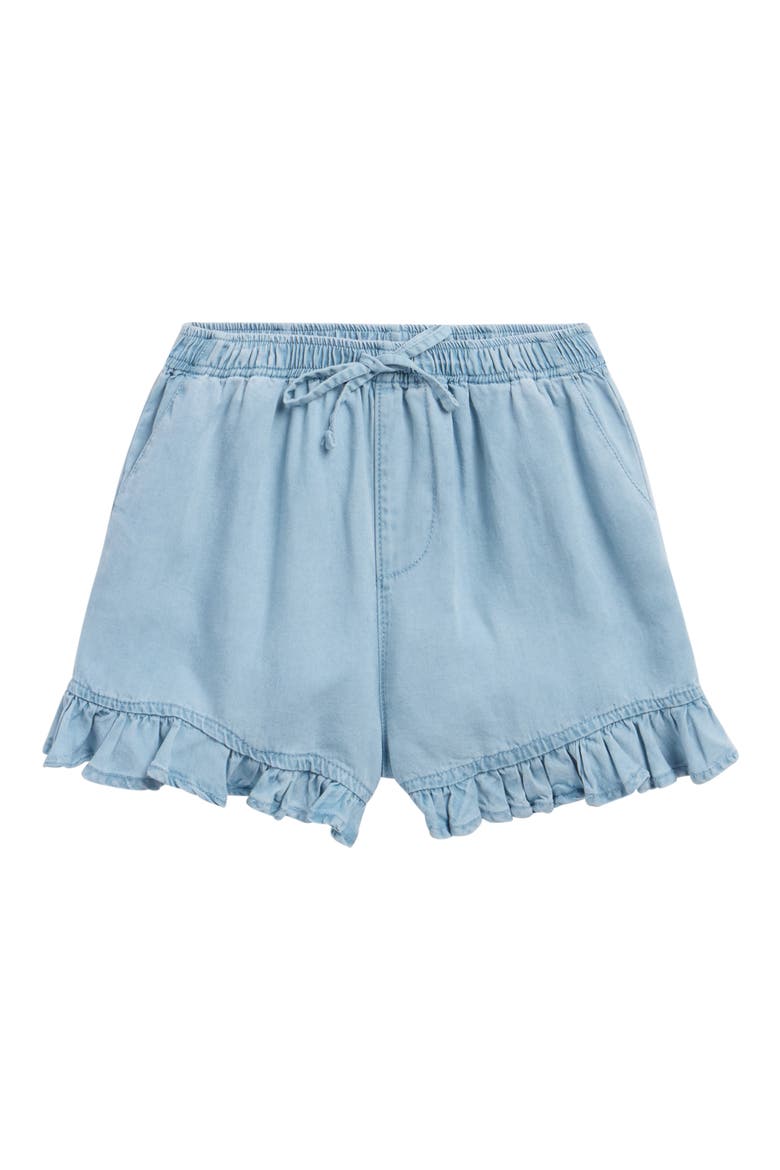 Kids' Chambray Ruffle Hem Shorts, Main, color, INDIGO
