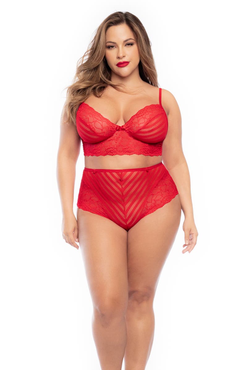 Mapale Lace Bra, High Waist Briefs & Garters, Alternate, color, 