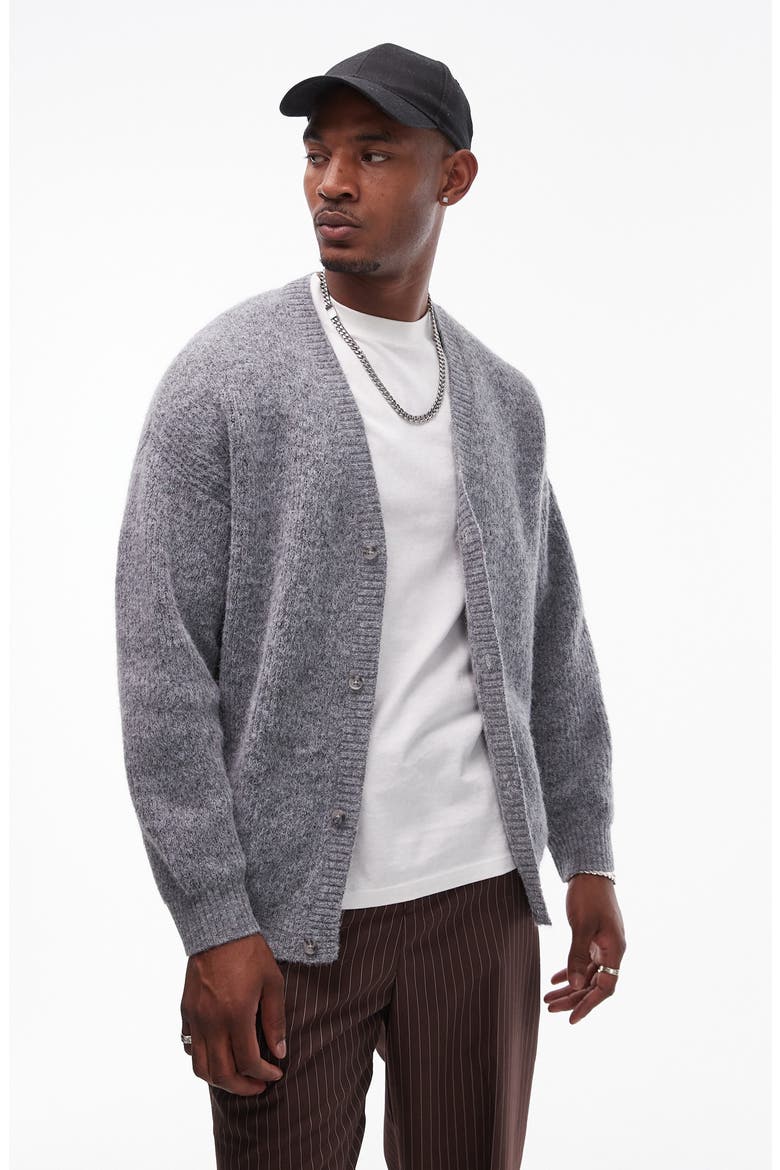 Relaxed Fit Brushed Cardigan, Main, color, GREY