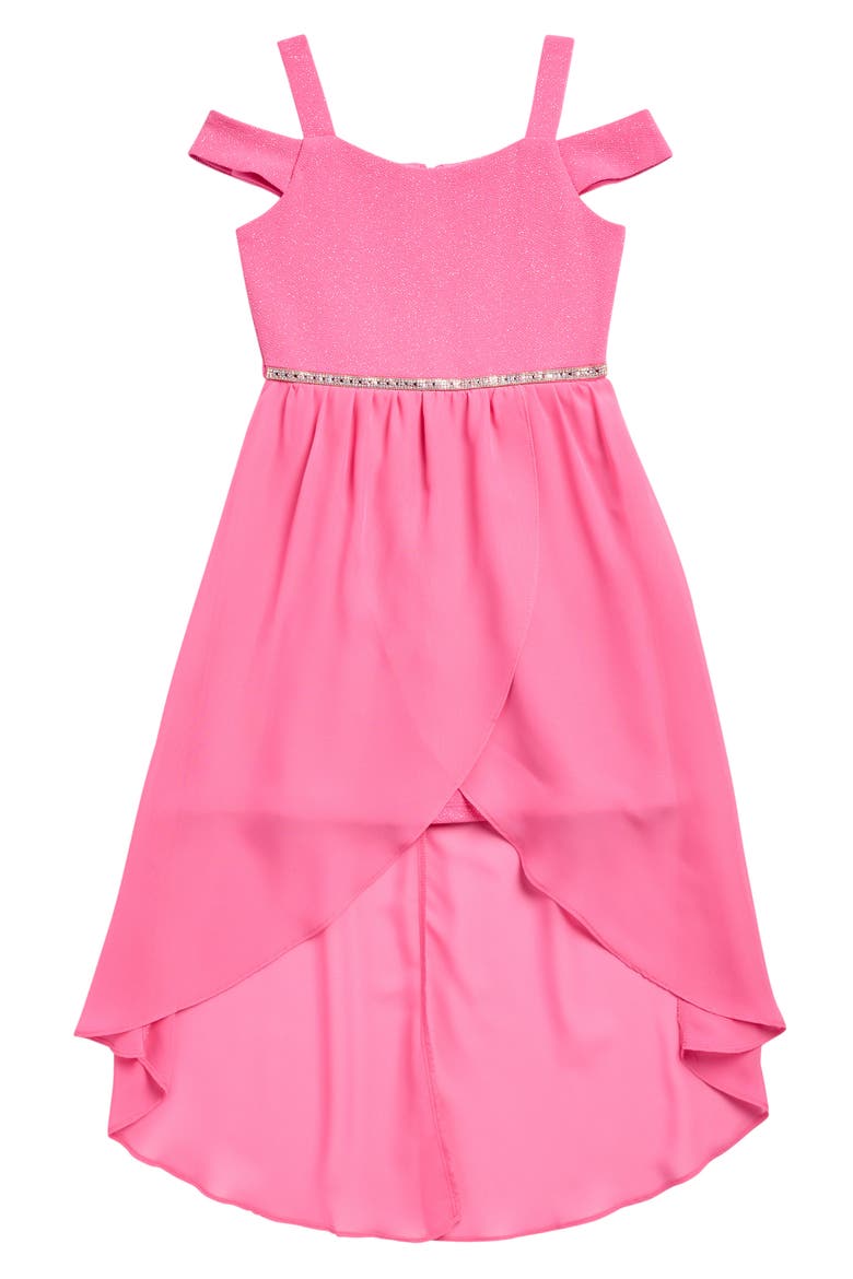 Kids' Glitter Cold Shoulder Party Dress, Main, color, PINK