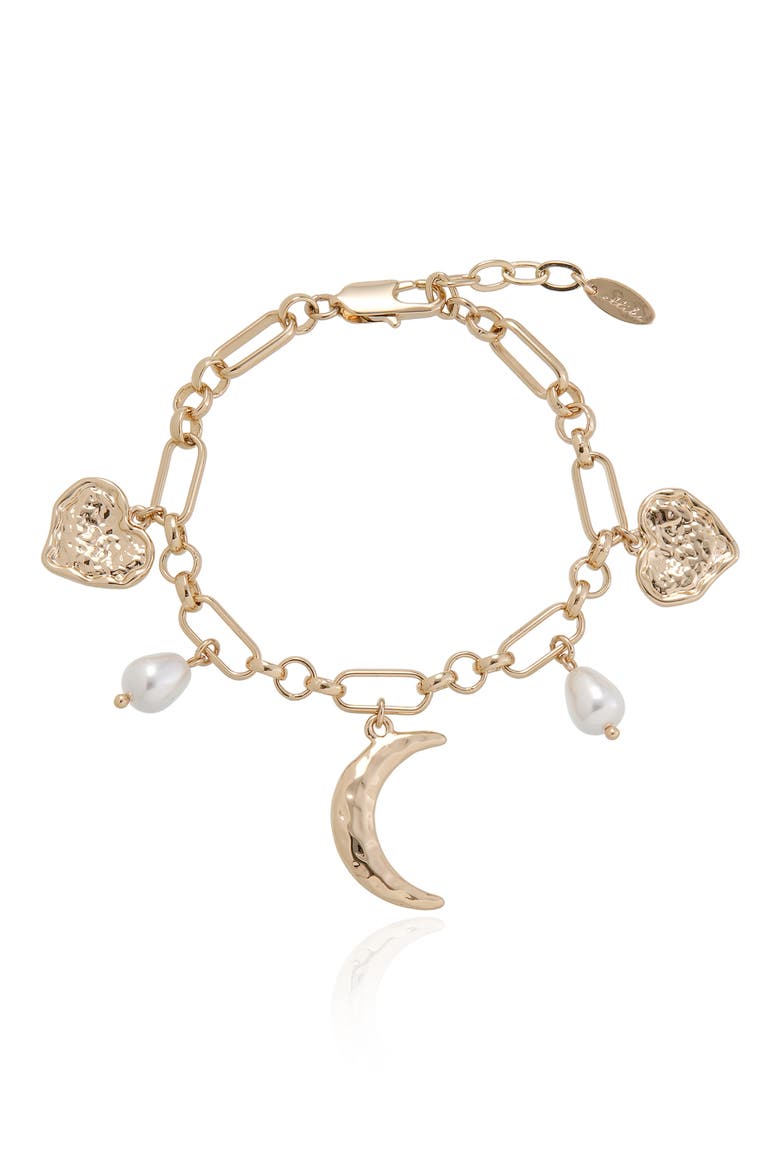 Celestial Imitation Pearl Charm Bracelet, Main, color, GOLD