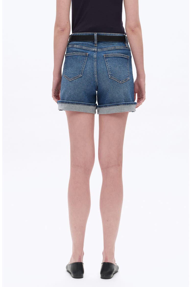 High Waist Cuffed Denim Shorts, Alternate, color, DARK BLUE
