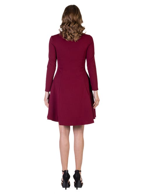 24seven Comfort Apparel Womens Long Sleeve Knee Length Skater Dress In Burgundy