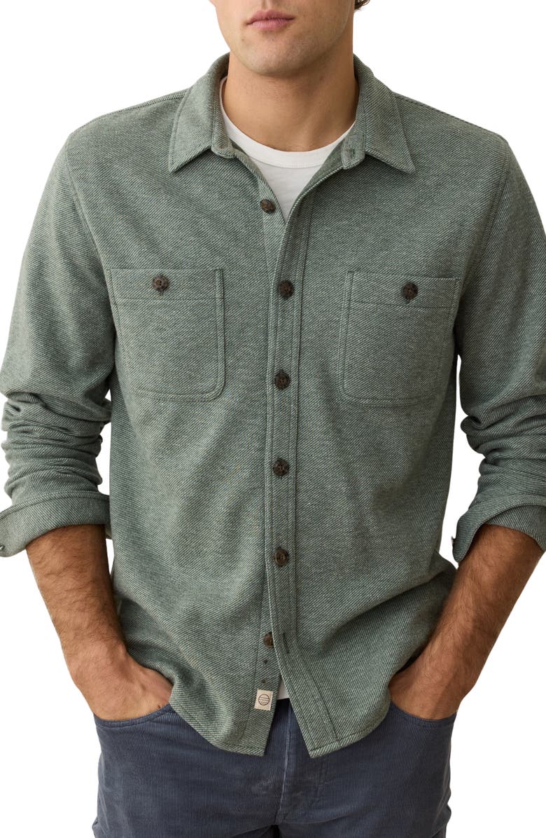 Marine Layer Pacifica Knit Flannel Button-Up Overshirt, Main, color, Olive