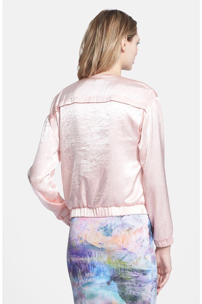ASTR Satin Bomber Jacket, Alternate, color, PINK ROSE