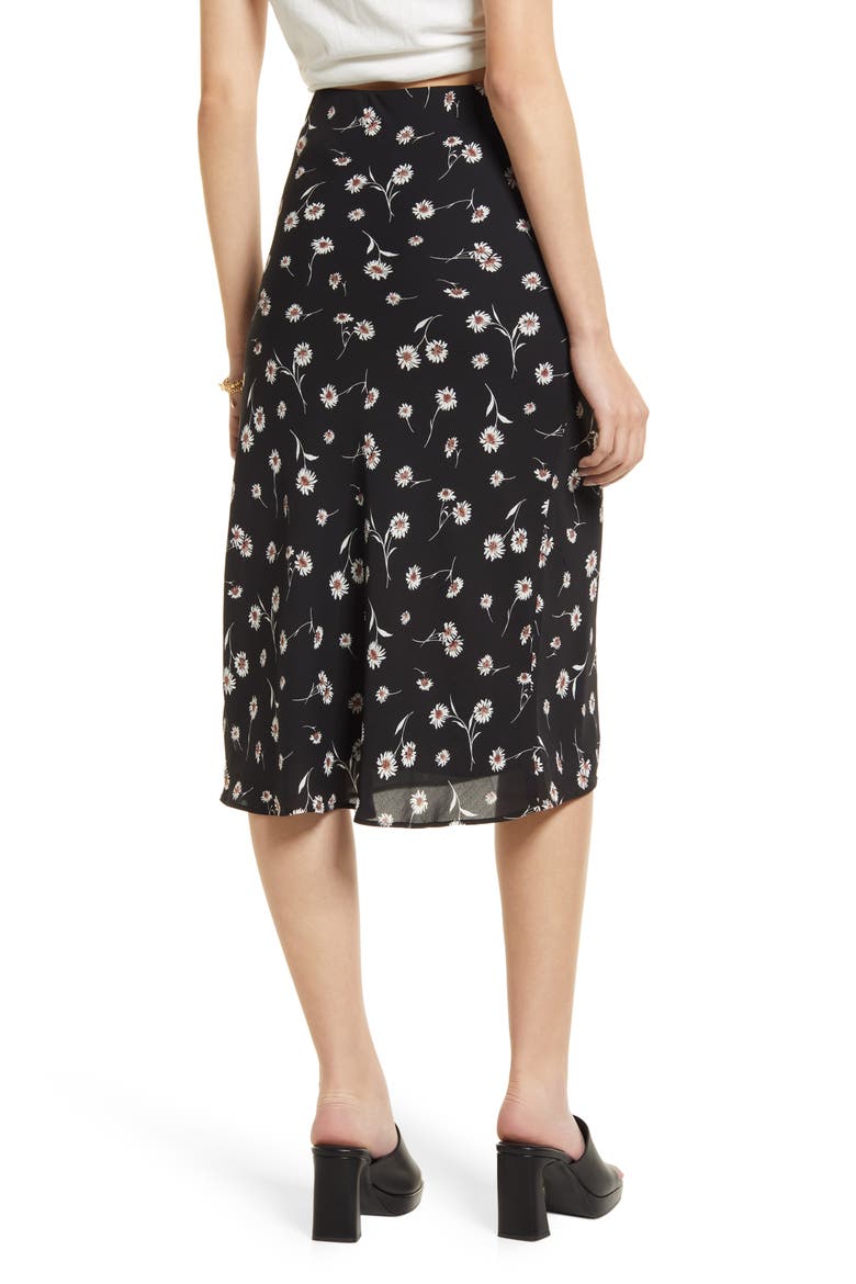 Floral Print Side Slit Midi Skirt, Alternate, color, BLACK DAISY