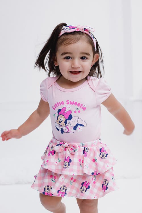 Disney Minnie Mouse Bodysuit Skirt & Headband Set In Pink