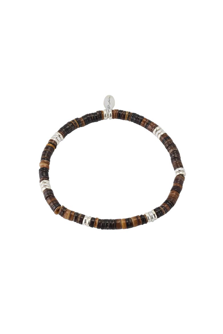 Heisha Shell With Sterling Silver Bead Stretch Bracelet, Main, color, BROWN
