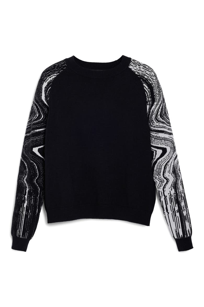 Swirl Raglan Sleeve Crewneck Sweater, Alternate, color, BLACK