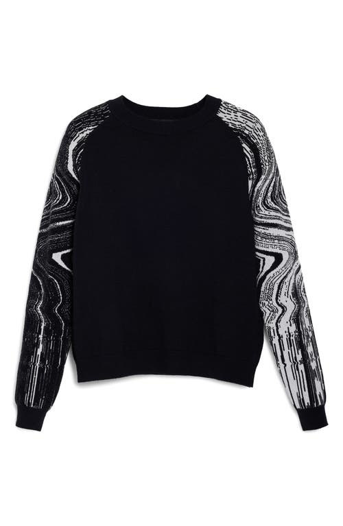 Desigual Swirl Raglan Sleeve Crewneck Sweater In Black