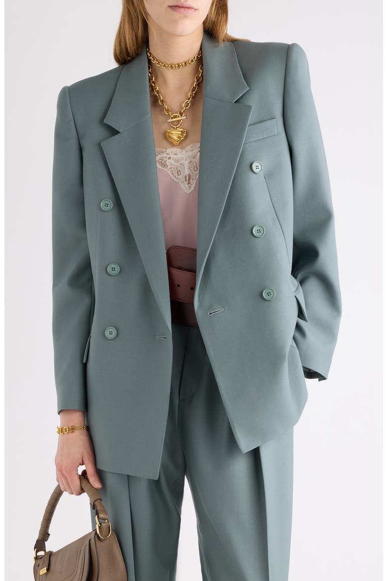 Double Breasted Light Wool Gabardine Blazer, Main, color, URBAN GREY