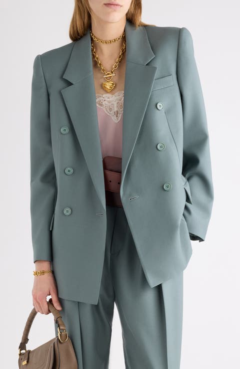 Double Breasted Light Wool Gabardine Blazer