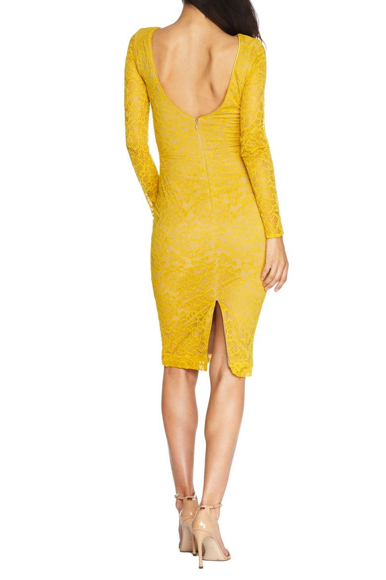 Mona Lace Body-Con Long Sleeve Dress, Alternate, color, CANARY