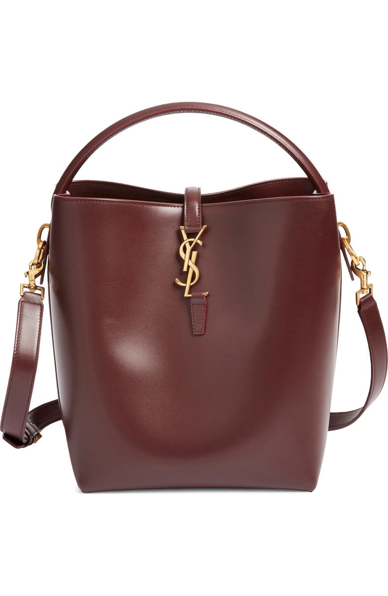 Saint Laurent Le 37 Leather Bucket Bag, Main, color, Rouge Cabernet