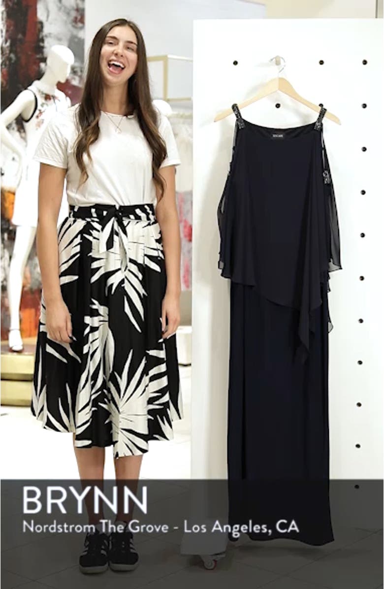 Xscape Chiffon Overlay Split Sleeve Gown, sales video thumbnail