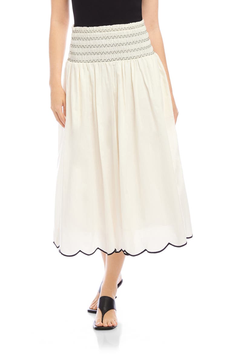 Elsa Smocked Waist Midi Skirt, Main, color, CREAM