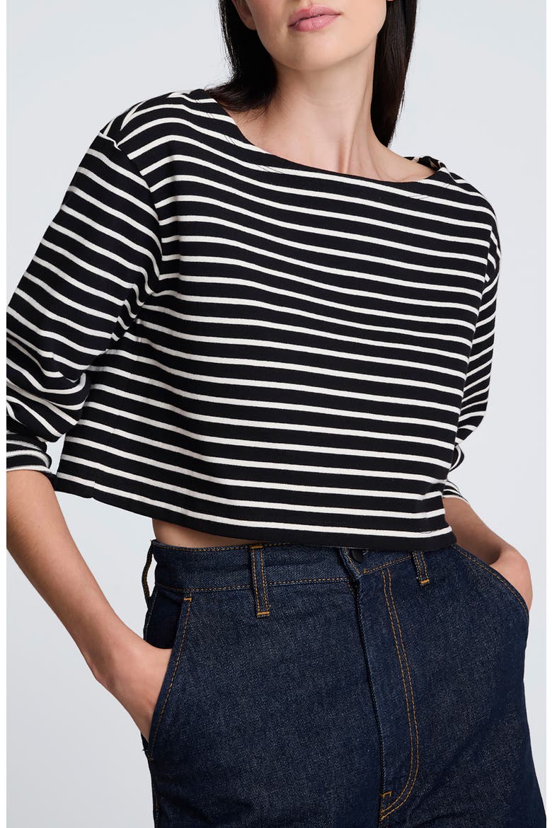 Stripe Cotton Crop Top, Main, color, BLACK/ OYSTER