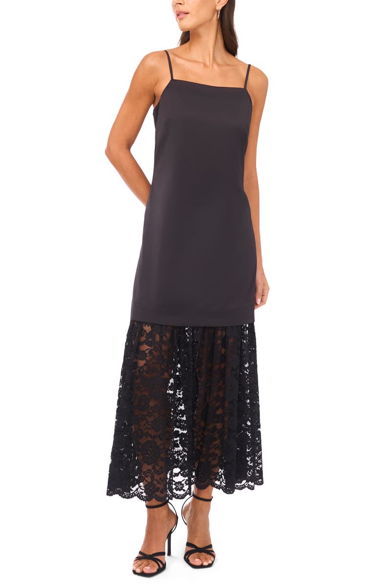 Vince Camuto Lace Hem Mixed Media Dress, Main, color, Rich Black