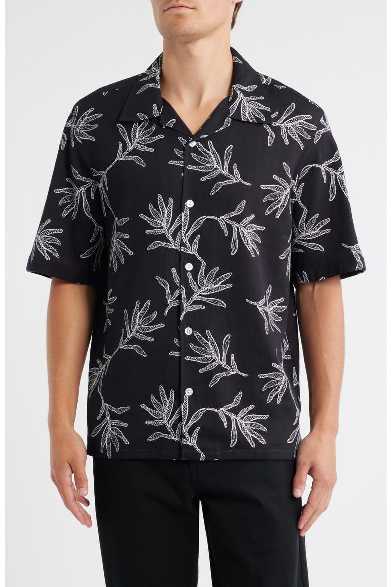 Ole 5210 Floral Cotton & Lyocell Camp Shirt, Main, color, BLACK