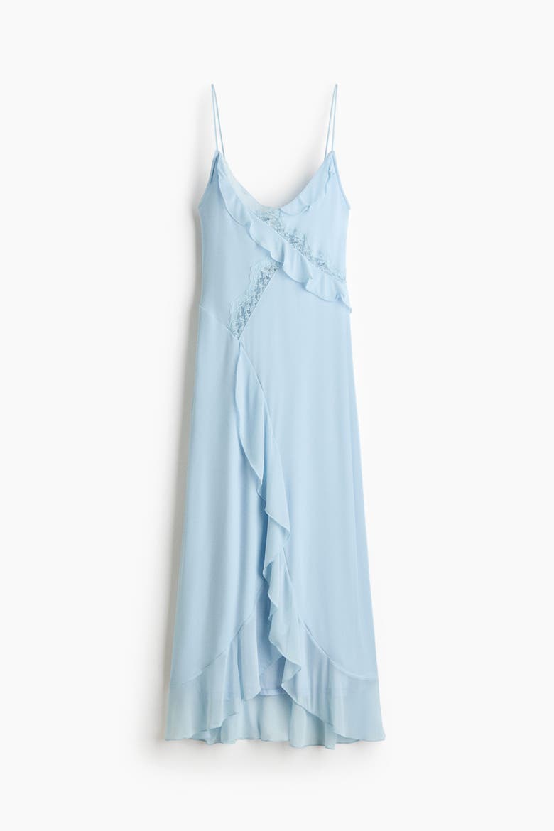 Lace-trimmed Flounced Dress, Main, color, Light blue