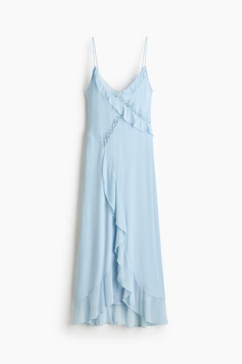 Lace-trimmed Flounced Dress