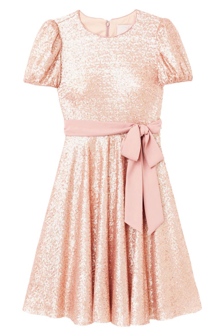 Beatrix Sequin Crush Fit & Flare Dress, Alternate, color, PINK