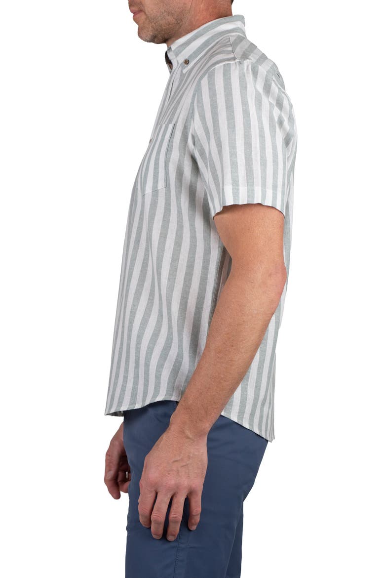 Stripe Short Sleeve Linen Button-Down Shirt, Alternate, color, CHINOIS GREEN BOLD STRIPE