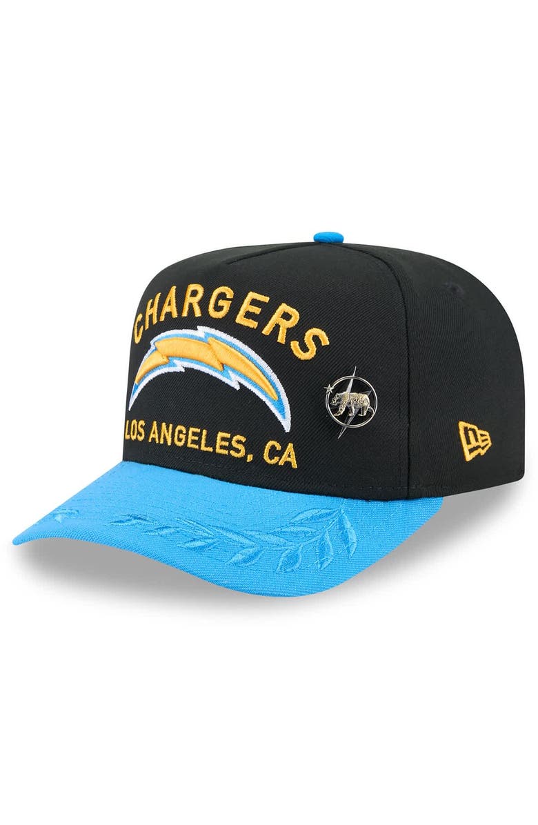 New Era Men's New Era Black/Powder Blue Los Angeles Chargers 2025 NFL Draft On Stage A-Frame 59FIFTY Fitted Hat, Main, color,