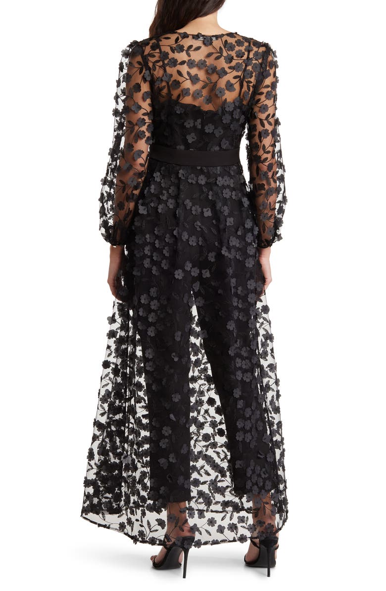 Julia Jordan Floral Overlay Jacket & Belted Jumpsuit, Alternate, color, Black