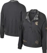 COLOSSEUM Women's Colosseum  Heather Charcoal Michigan State Spartans OHT Military Appreciation Payback Henley Thermal Sweatshirt