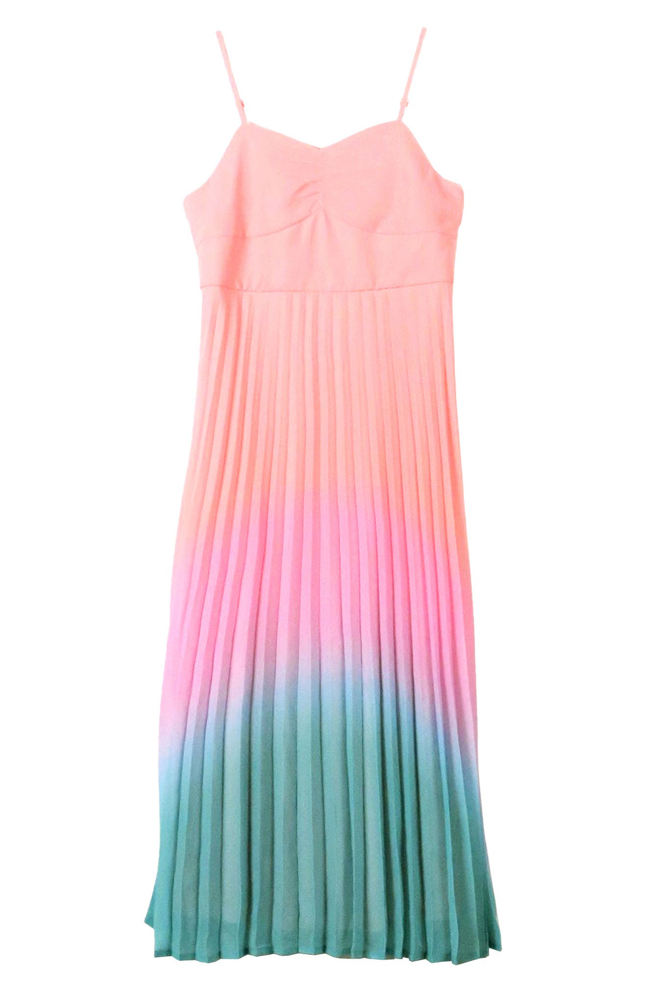 Zunie Kids' Pleated Chiffon Dress in Coral/Orchid 