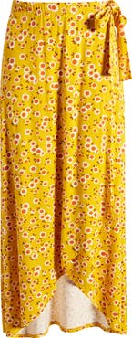 Loveappella Floral Jersey Faux Wrap Skirt