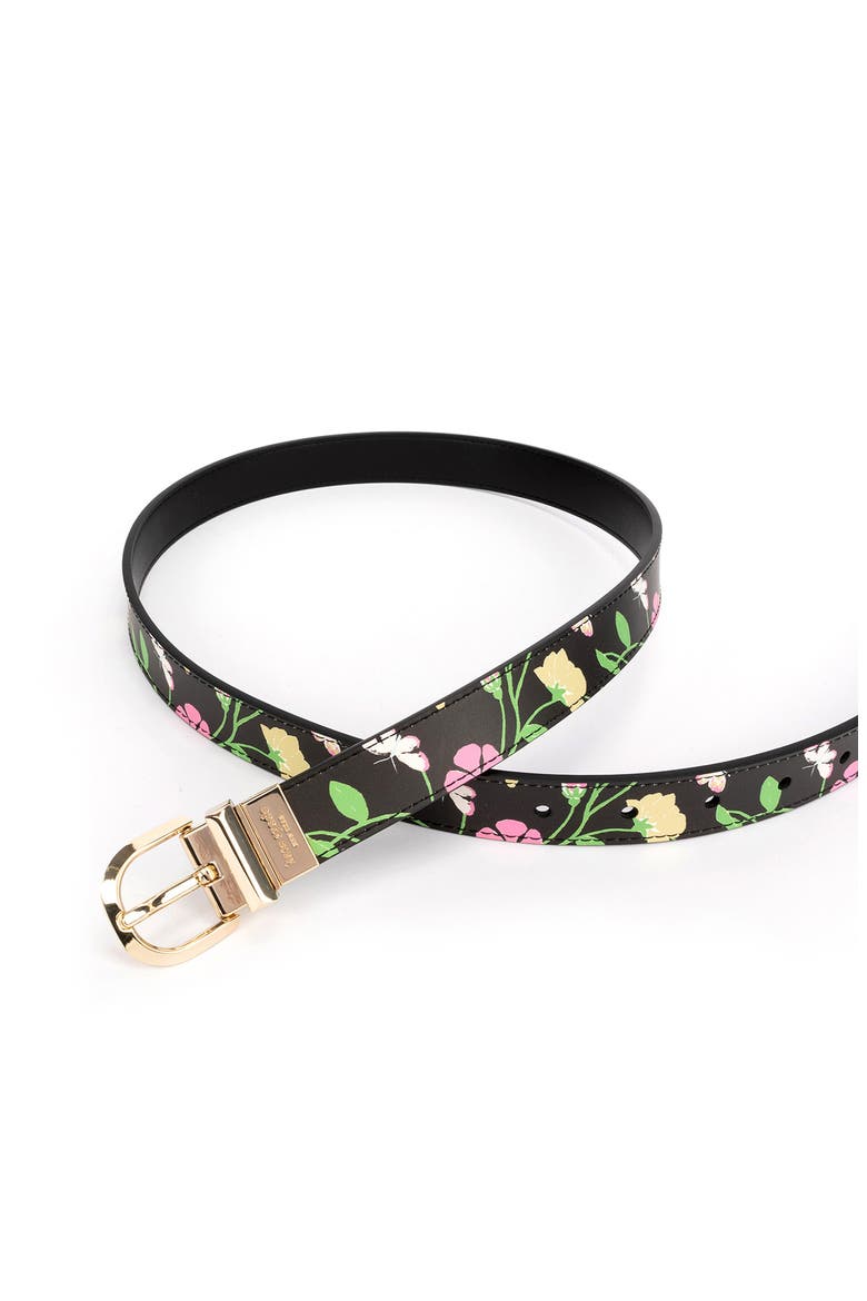 reversible leather blend belt, Alternate, color, BLACK FLORAL PRINT