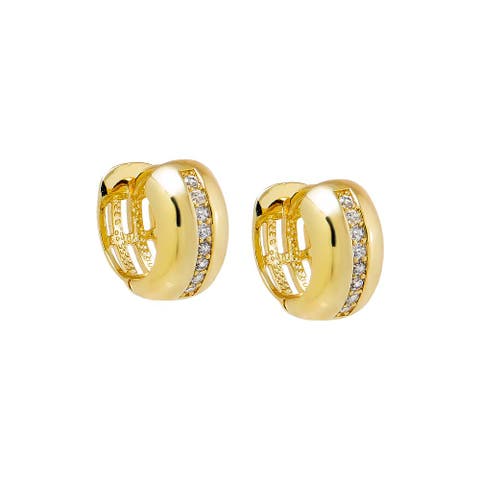CZ Lined Wide Huggie Earring
