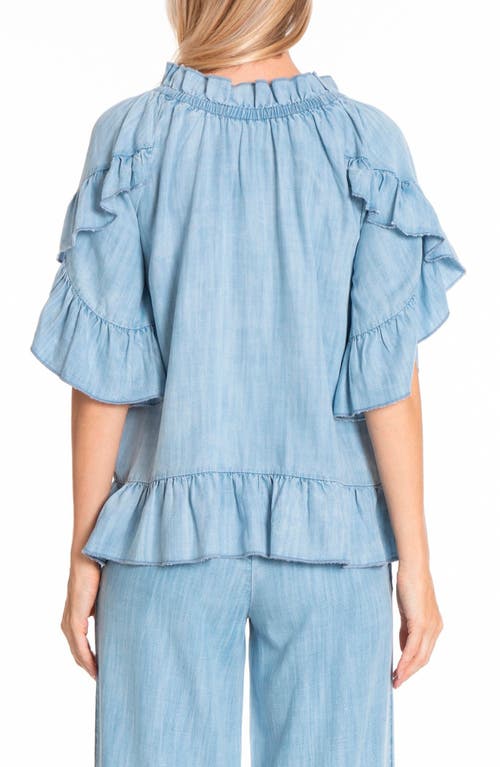 Apny Flounce Sleeve Top In Light Indigo